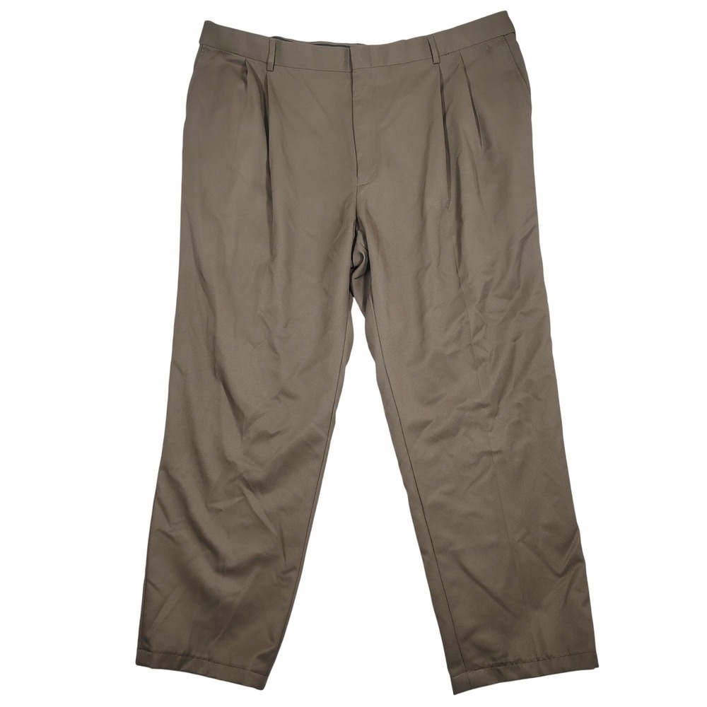 Haggar Dress Pants‎ Mens 44x30 Brown Pleated Straight Leg Twill Polyester